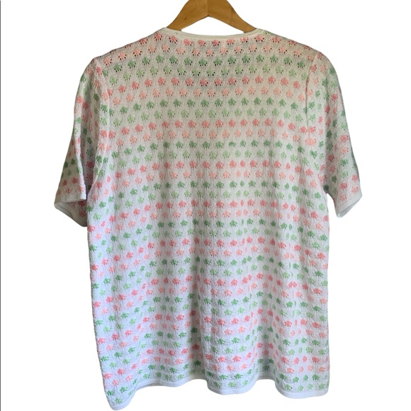 Alfred Dunner | Pink Green Grannycore Crochet Sweater Top size XL - Picture 2 of 6